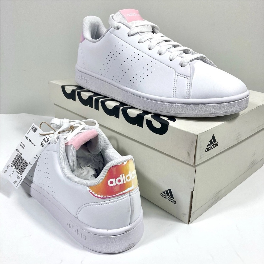 Adidas Women's White Sneakers with Pink Accents